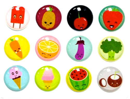 Fruits And Veggies - 12 Pcs Home Button Iphone Ipad Decals Stickers 3d Semi-circular Bubble